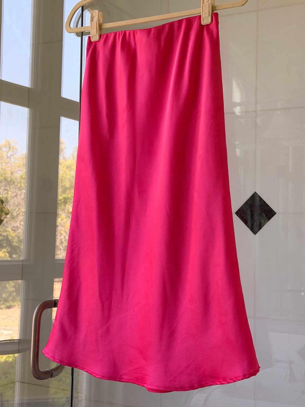Apparis Fuchsia Satin Midi Skirt